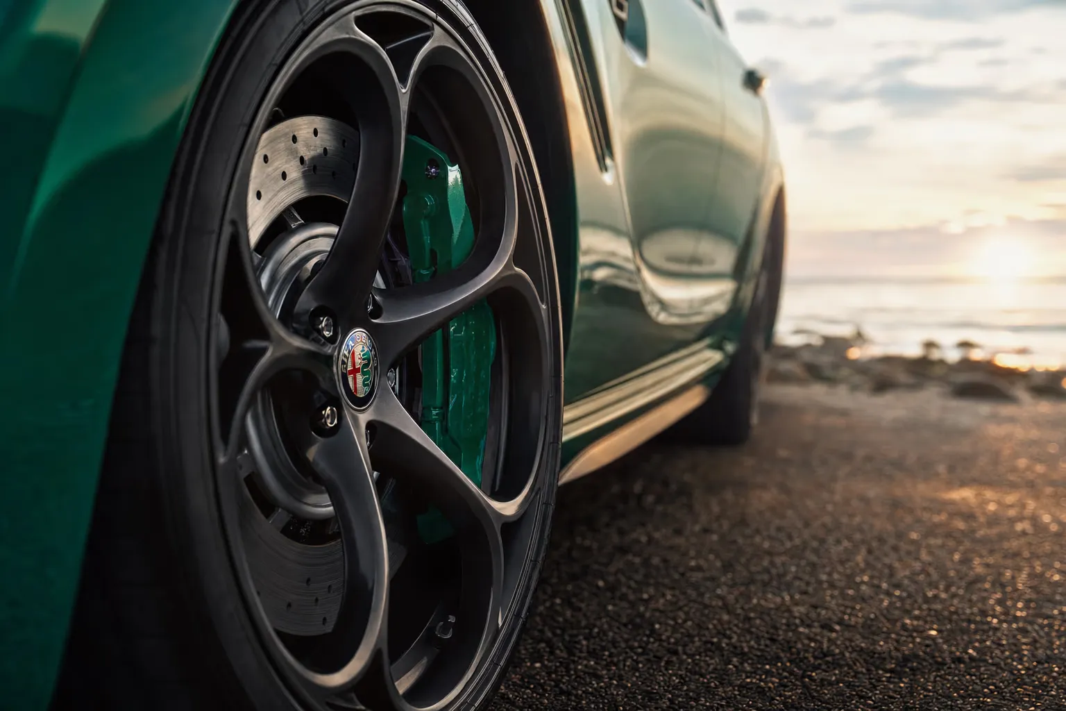 Wheel and brake caliper detail of the Alfa Romeo Stelvio Quadrifoglio