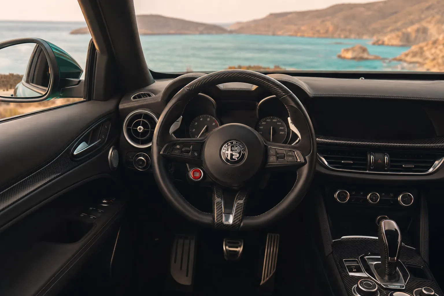 Alfa Romeo Stelvio Quadrifoglio interior – luxury rental in Sardinia