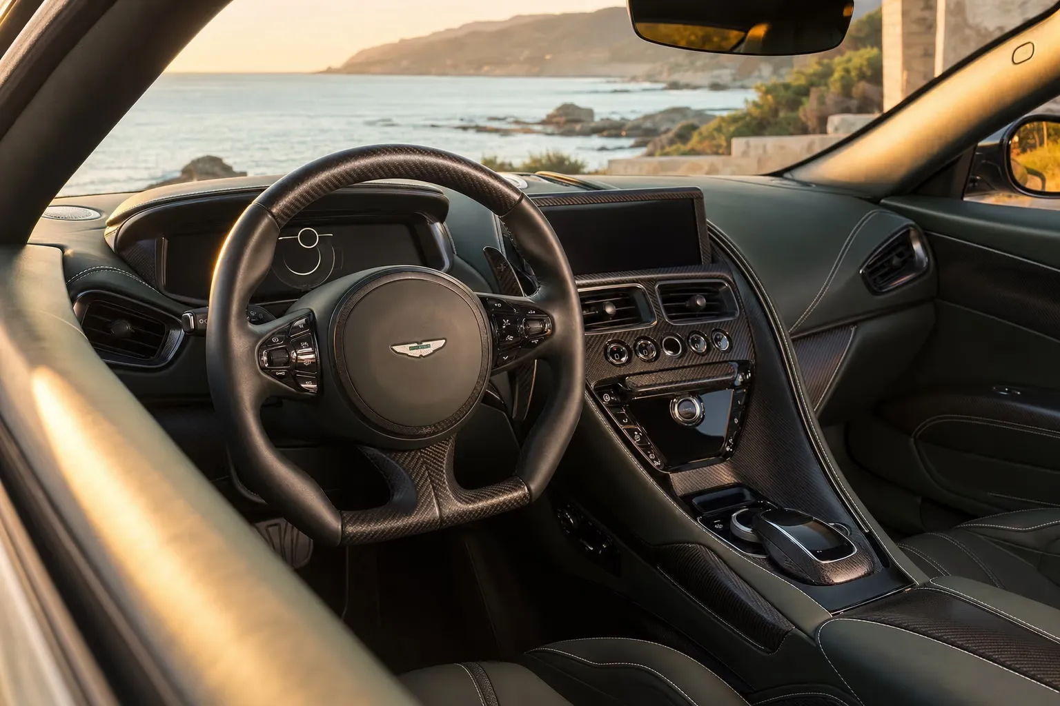 Aston Martin DBS 770 Ultimate interior – luxury rental in Sardinia