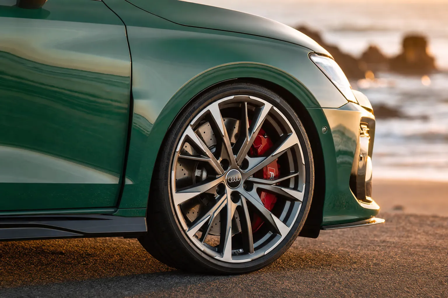 Wheel and brake caliper detail of the Audi RS3 Sportback