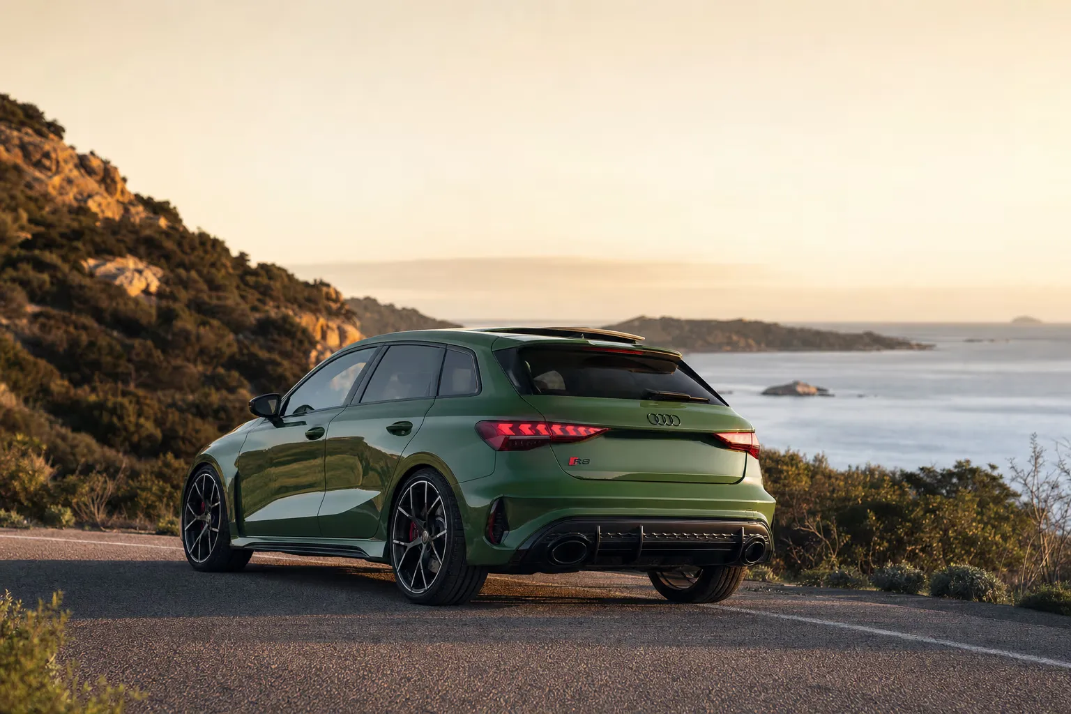 Audi RS3 Sportback on a Sardinian coastal road