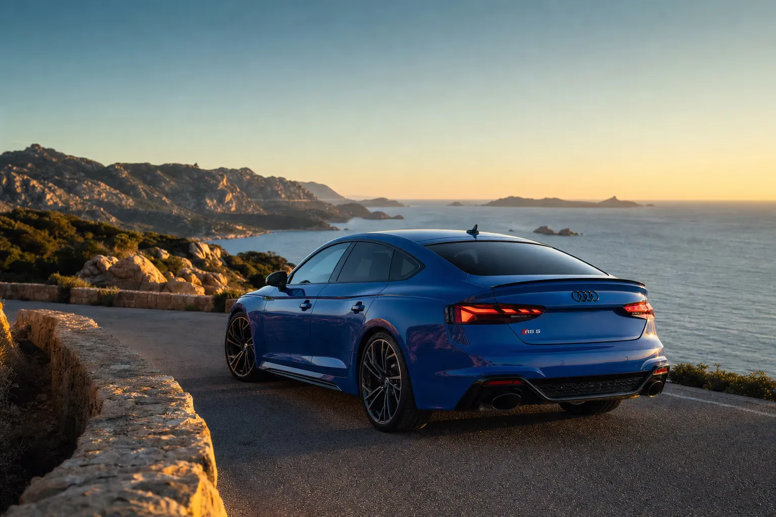 Audi RS5 Sportback on a Sardinian coastal road