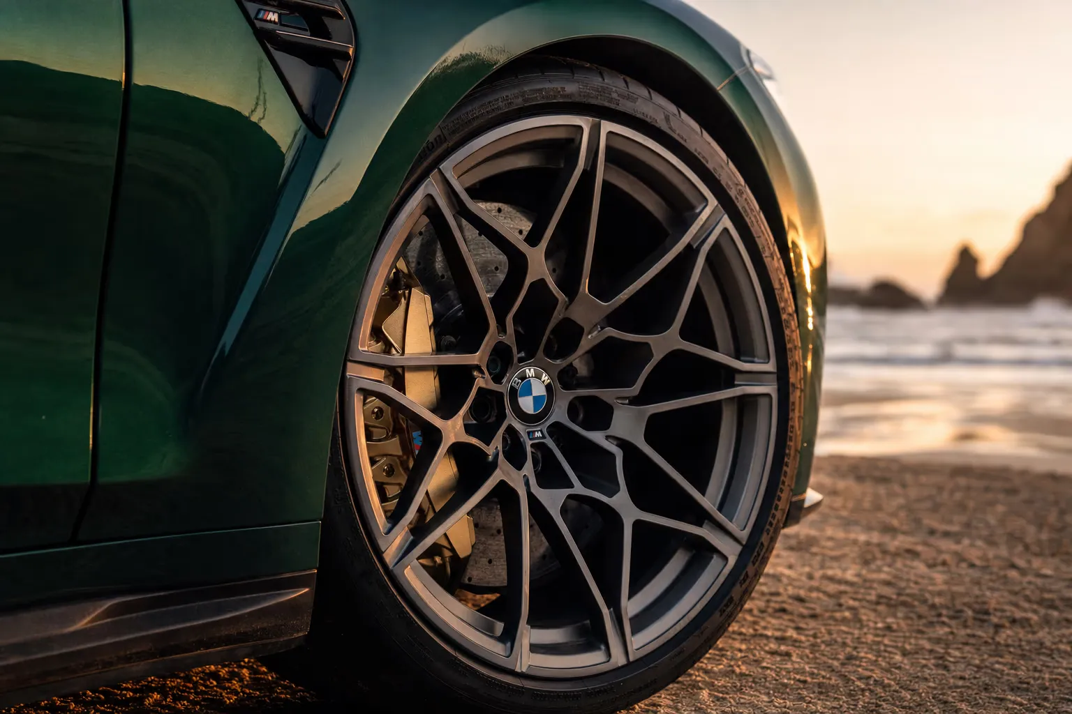 Wheel and brake caliper detail of the BMW M3 Competition
