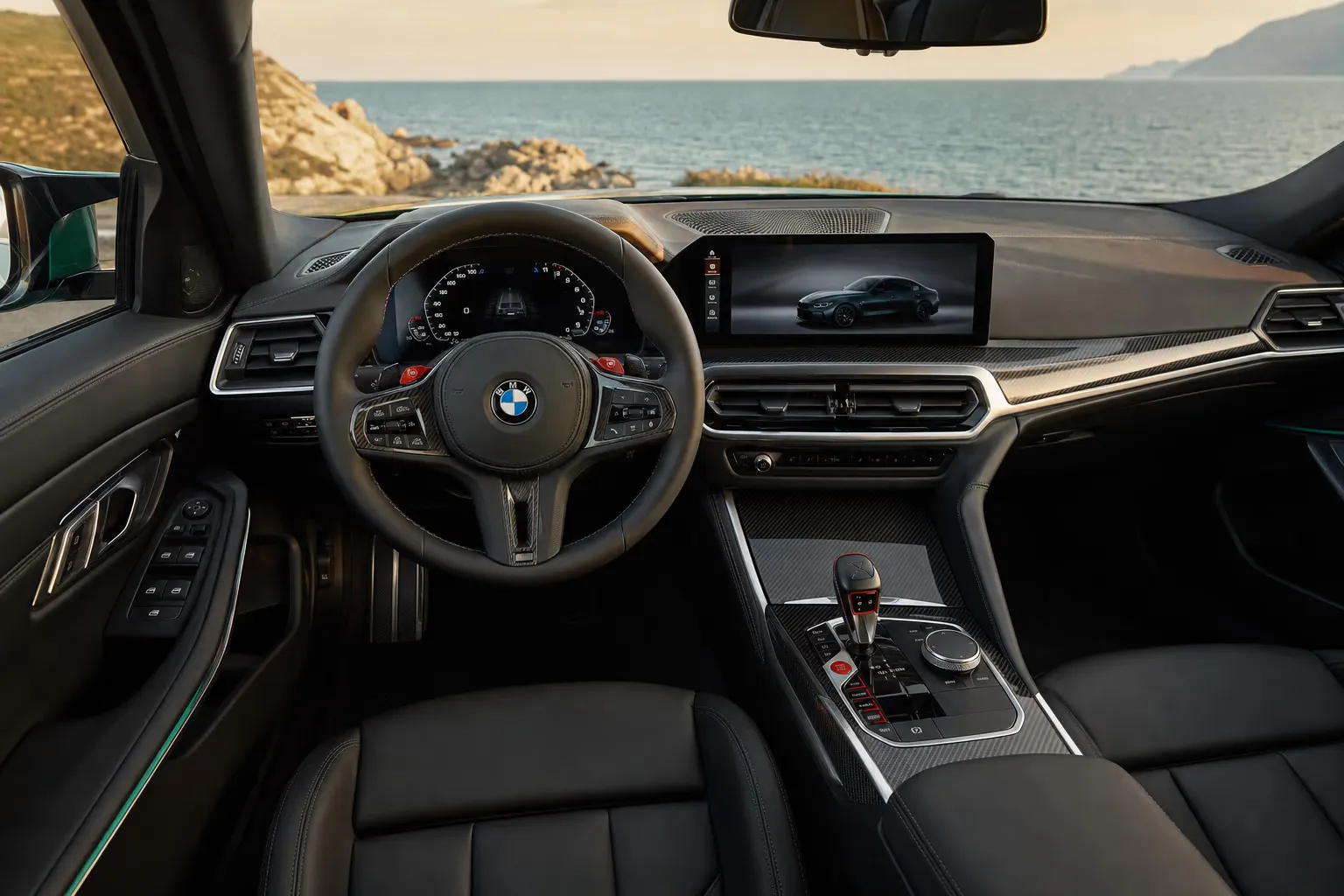 BMW M3 Competition interior – luxury rental in Sardinia