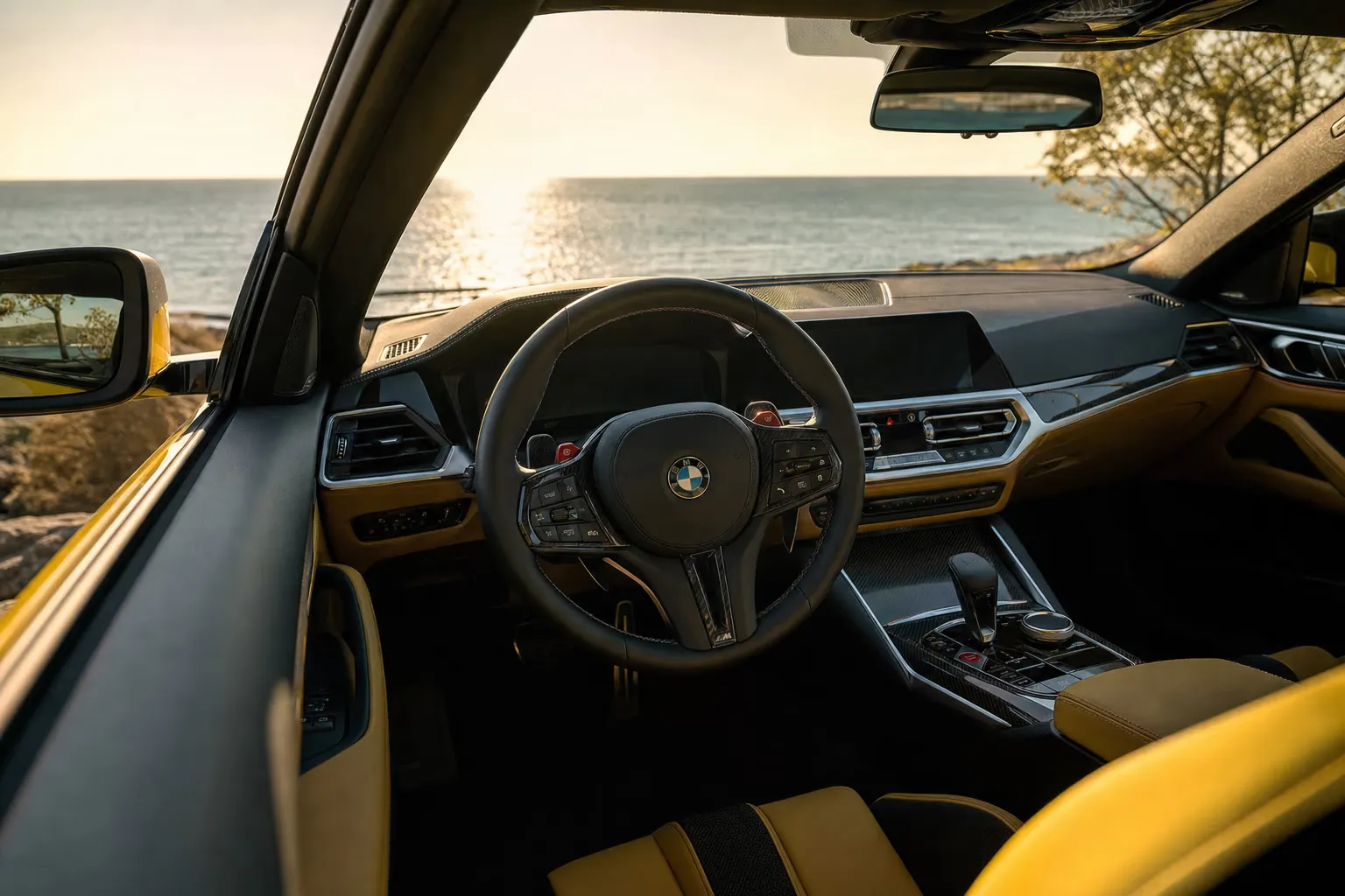 BMW M4 Competition interior – luxury rental in Sardinia