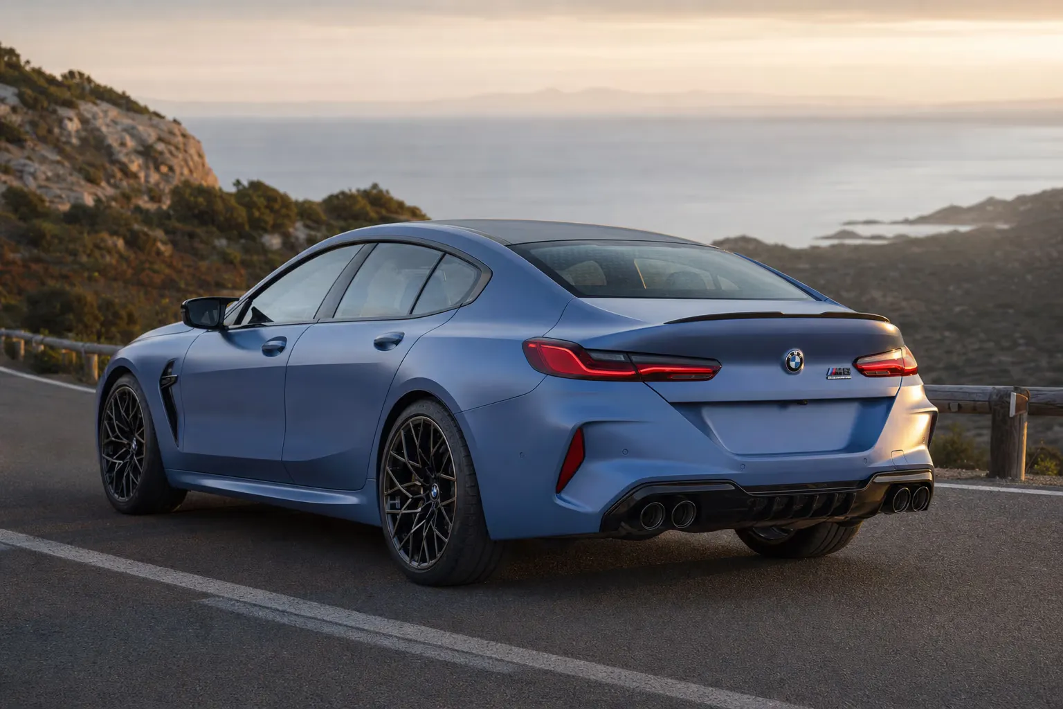 BMW M8 Competition Gran Coupé on a Sardinian coastal road