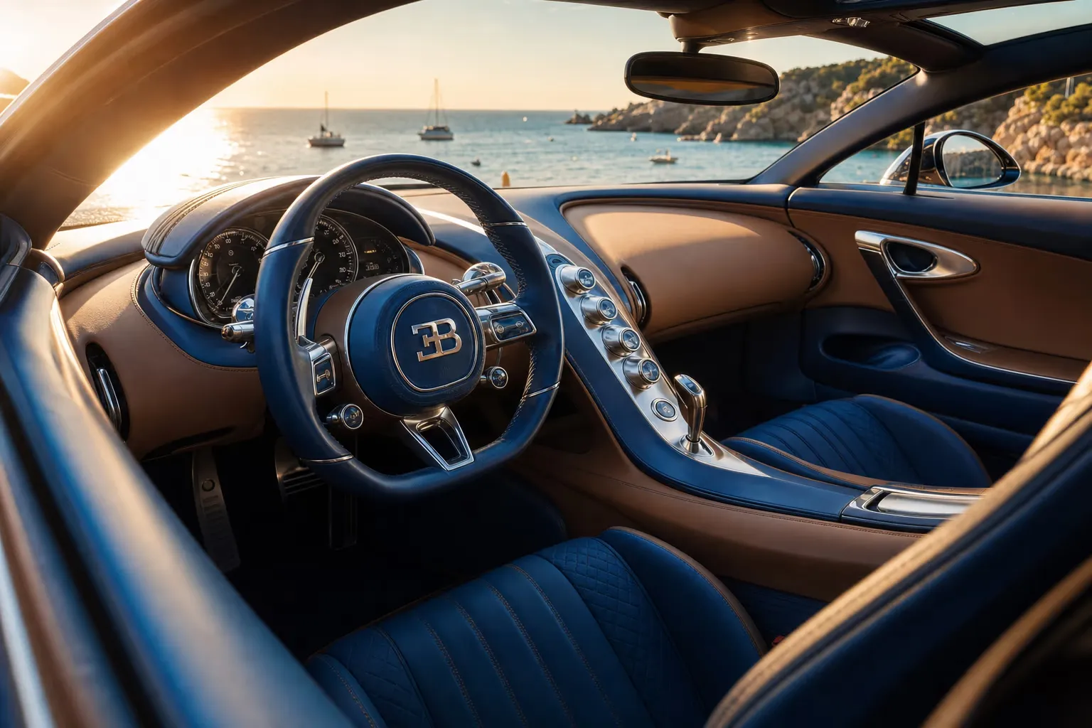 Interni di Bugatti Chiron – noleggio in Sardegna
