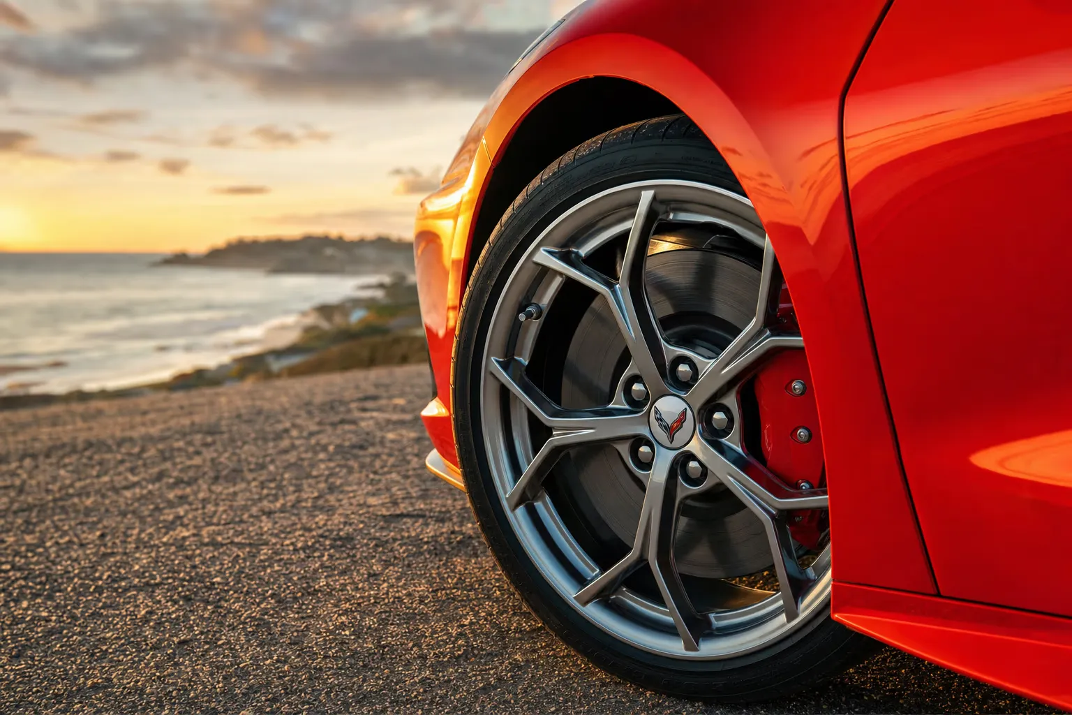 Dettaglio cerchio e pinza freno della Chevrolet Corvette C8 Stingray