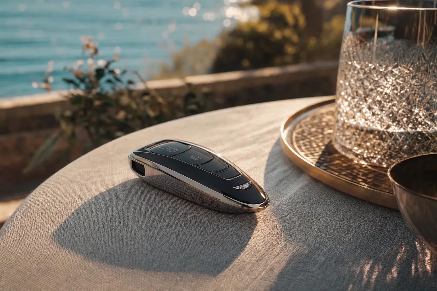 Supercar key with the sea blurred in the background