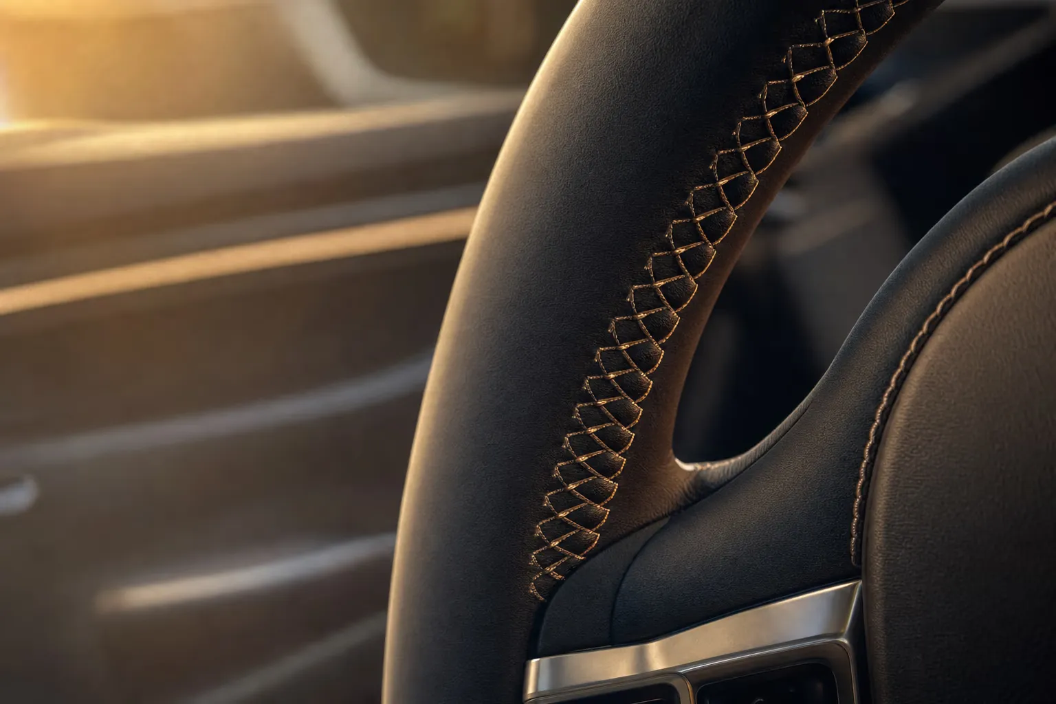Leather steering wheel detail