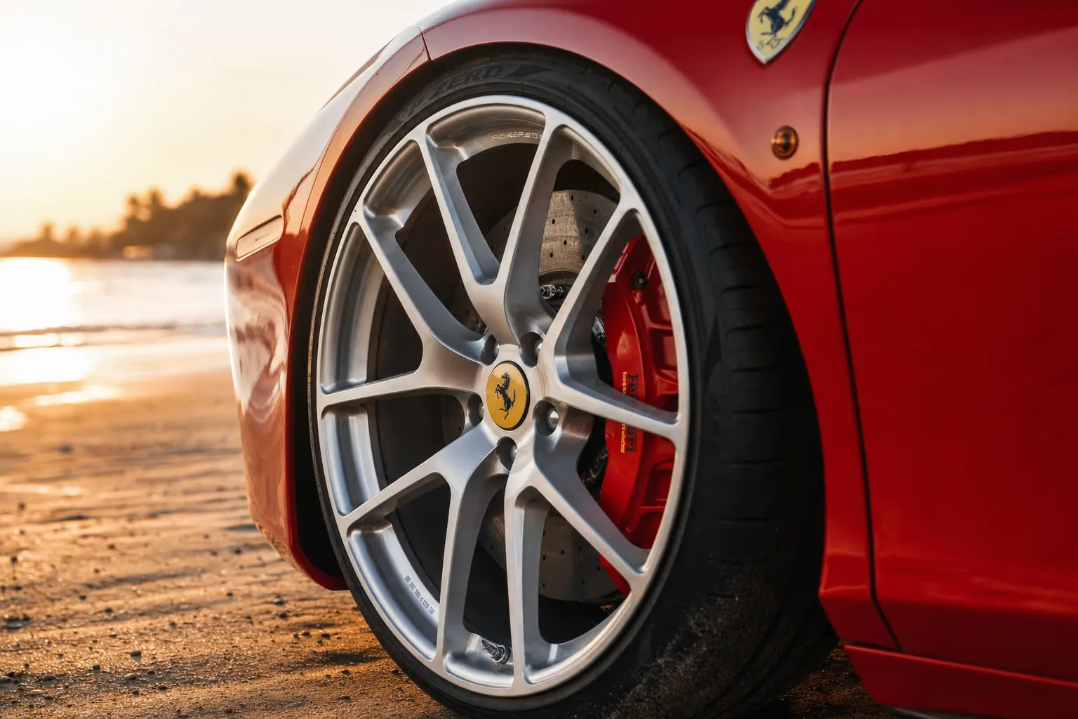 Dettaglio cerchio e pinza freno della Ferrari 458 Spider