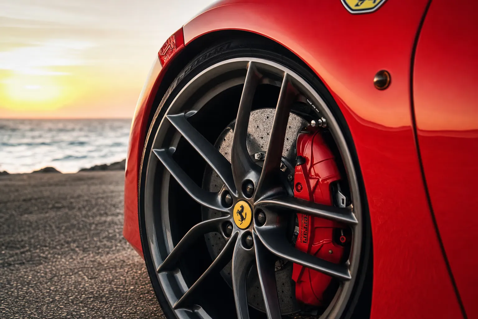 Wheel and brake caliper detail of the Ferrari 488 Spider