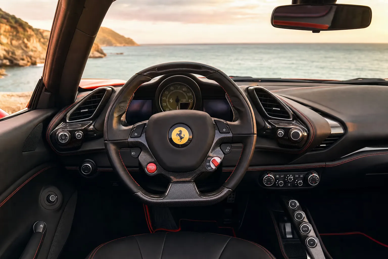 Ferrari 488 Spider interior – luxury rental in Sardinia