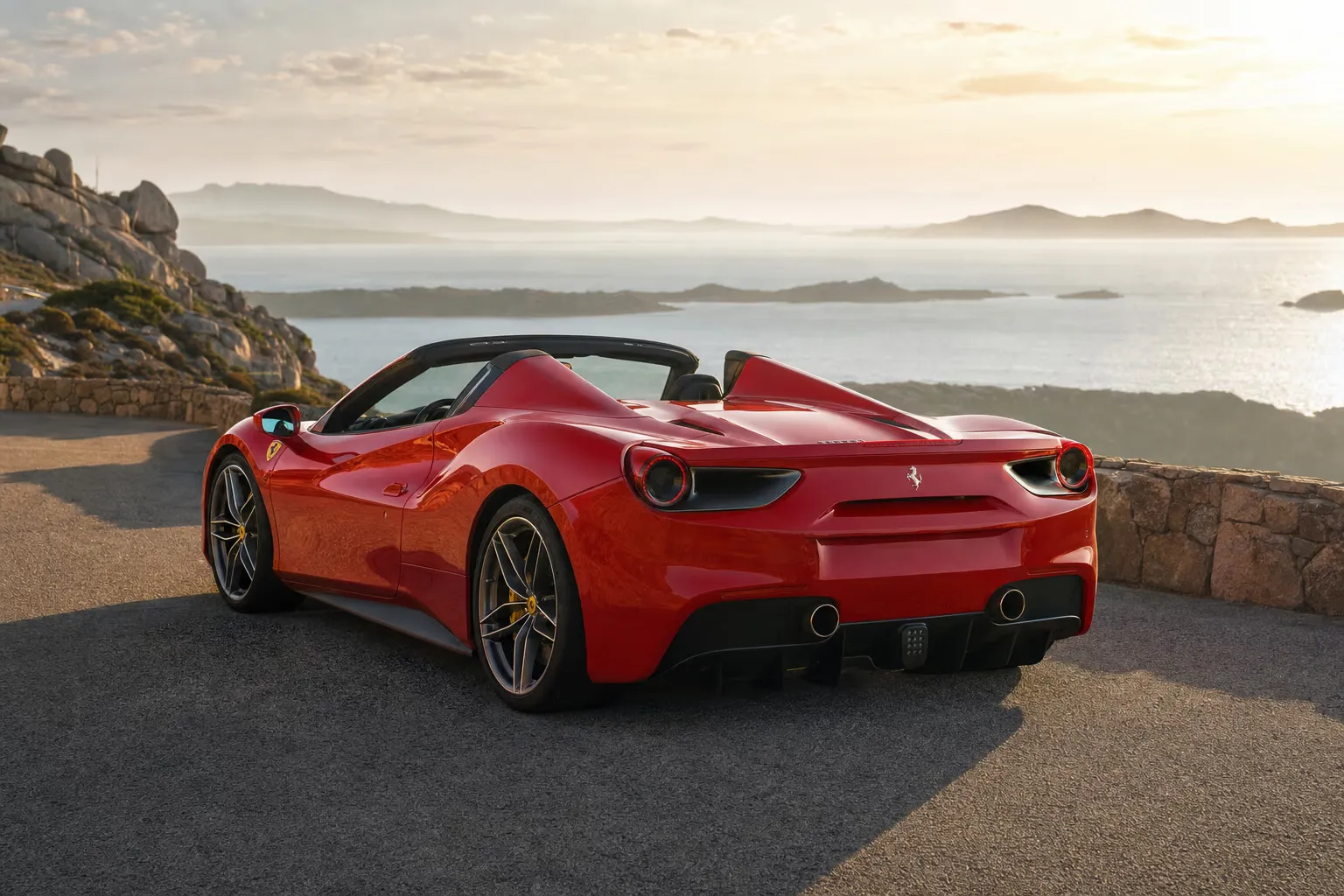 Ferrari 488 Spider on a Sardinian coastal road