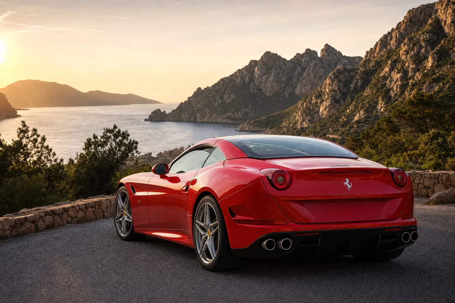 Ferrari California T on a Sardinian coastal road