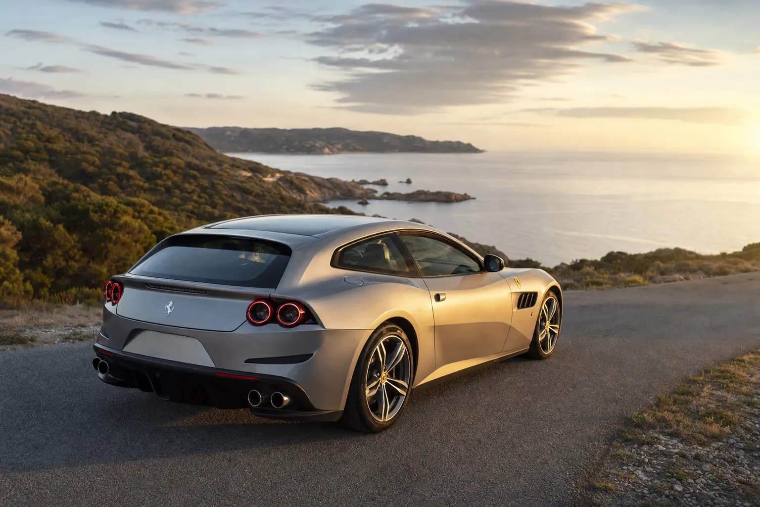 Ferrari GTC4Lusso on a Sardinian coastal road