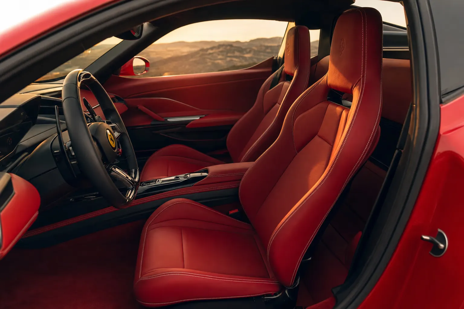 Ferrari SF90 Stradale interior detail in warm light
