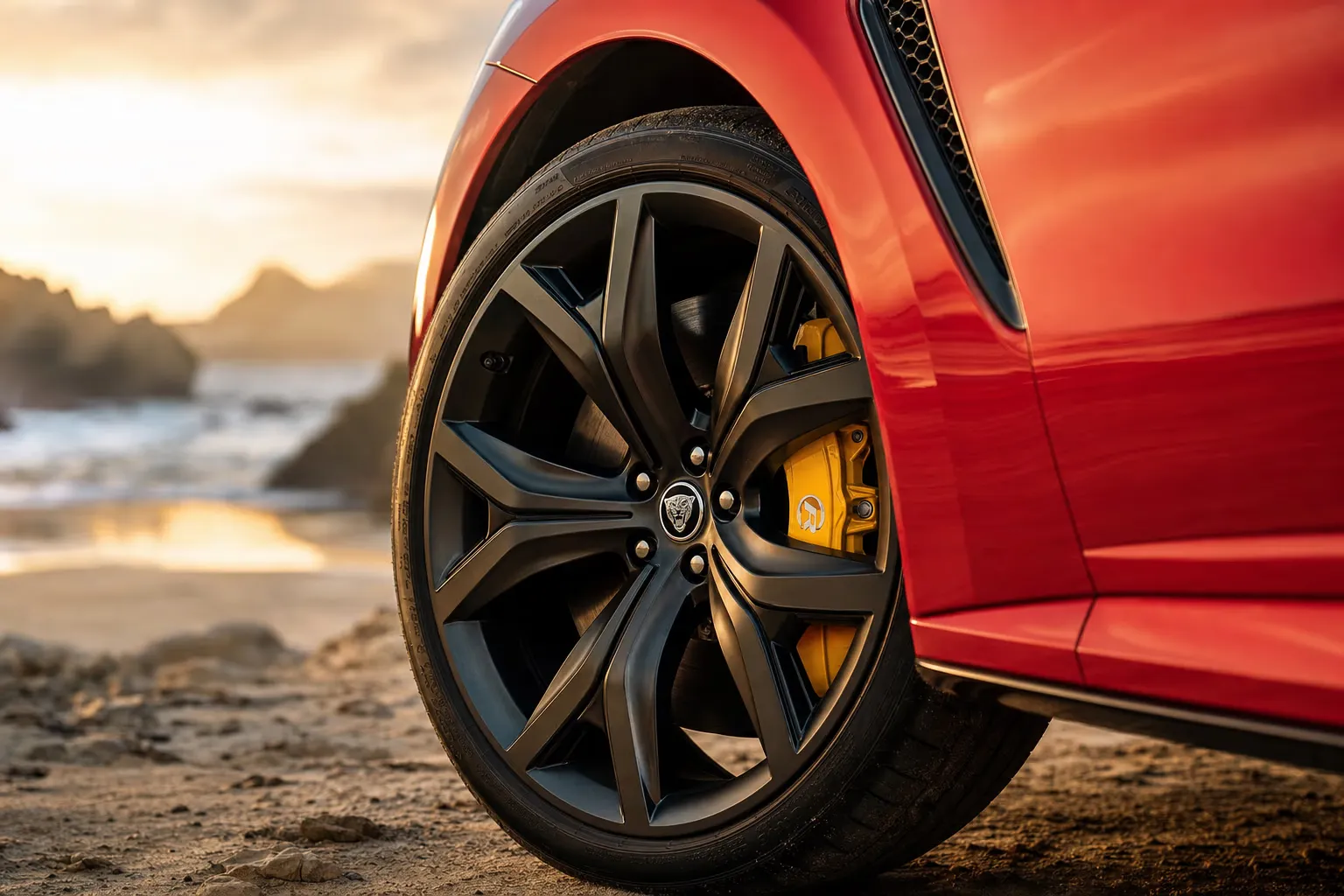 Wheel and brake caliper detail of the Jaguar F-Pace SVR