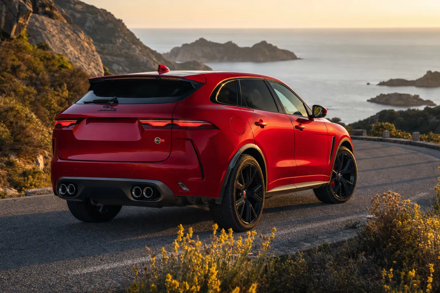 Jaguar F-Pace SVR on a Sardinian coastal road