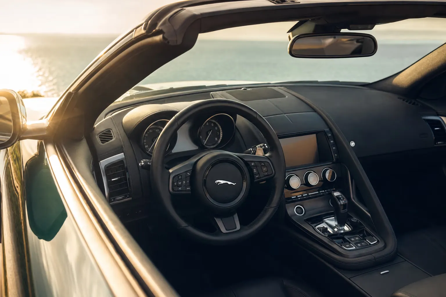 Jaguar F-Type R Convertible interior – luxury rental in Sardinia