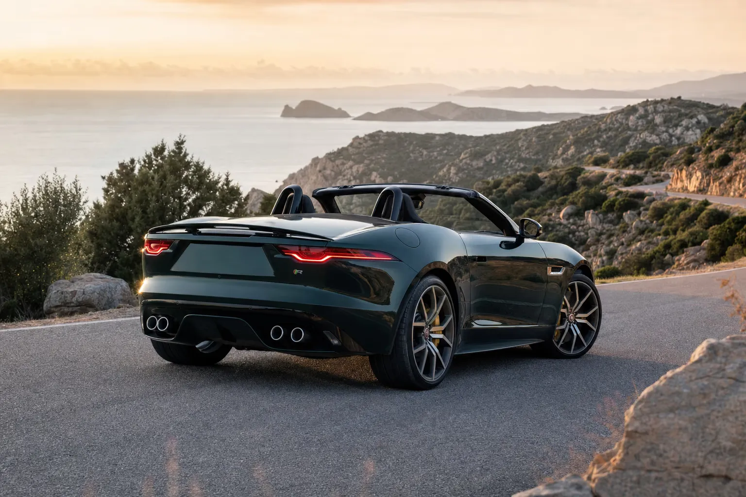 Jaguar F-Type R Convertible on a Sardinian coastal road