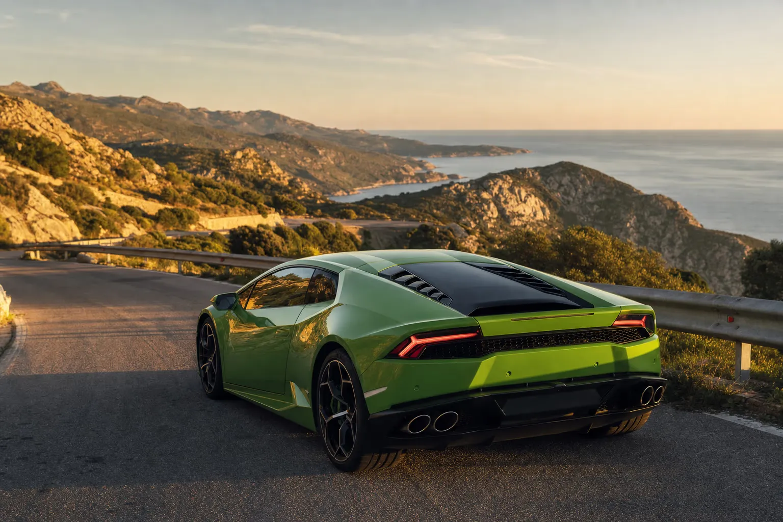 Lamborghini Huracán on a Sardinian coastal road