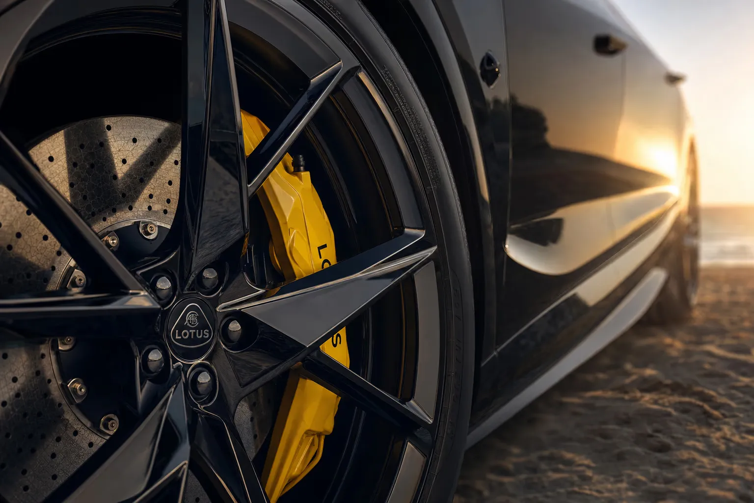 Wheel and brake caliper detail of the Lotus Eletre R