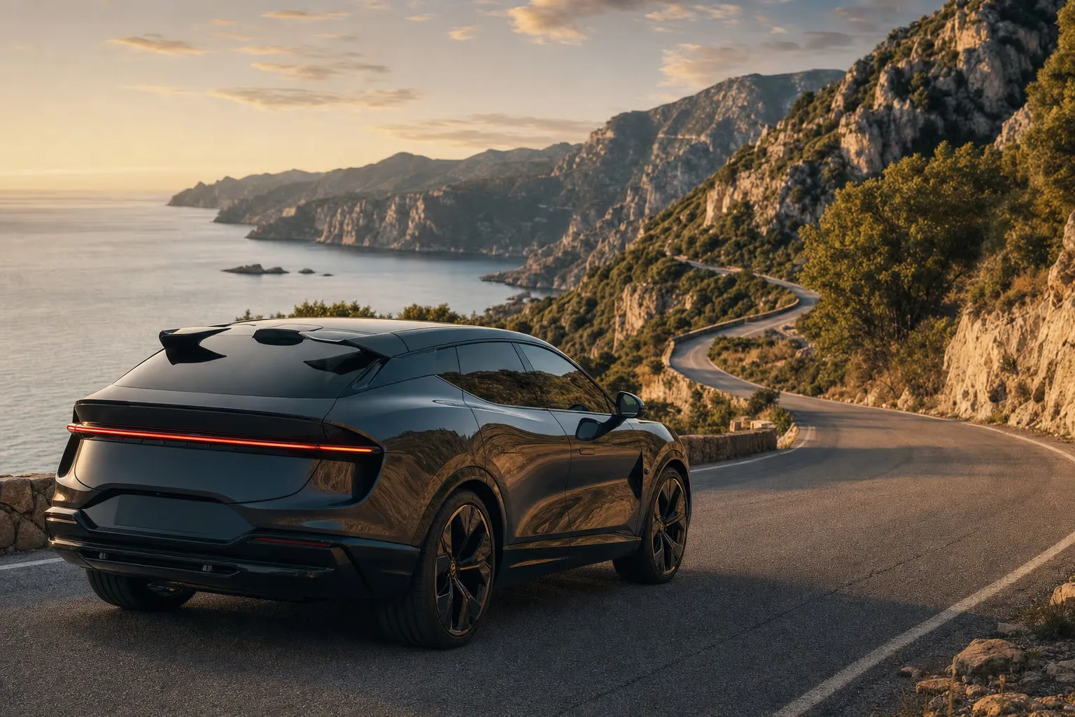 Lotus Eletre R on a Sardinian coastal road