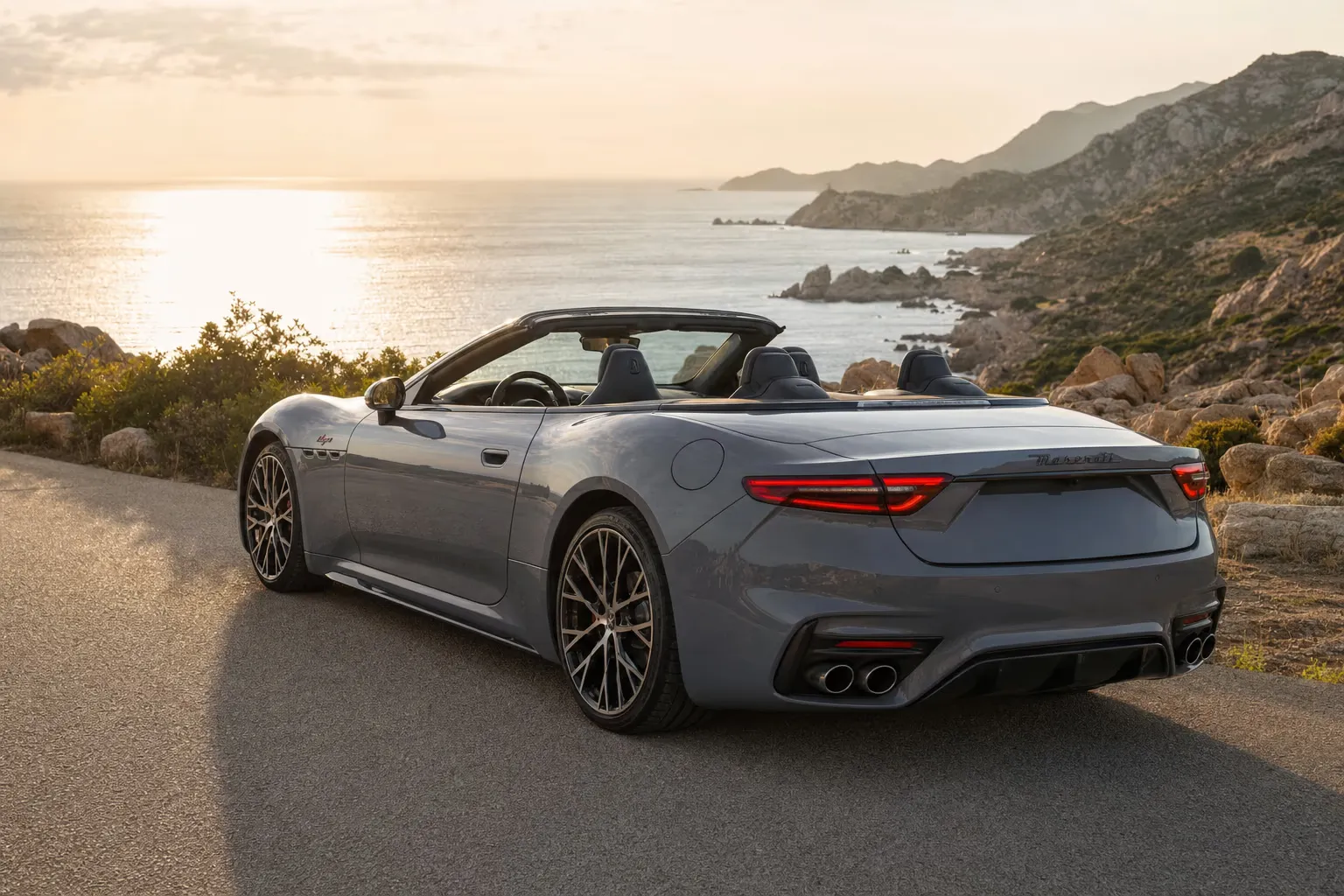 Maserati GranCabrio Trofeo on a Sardinian coastal road