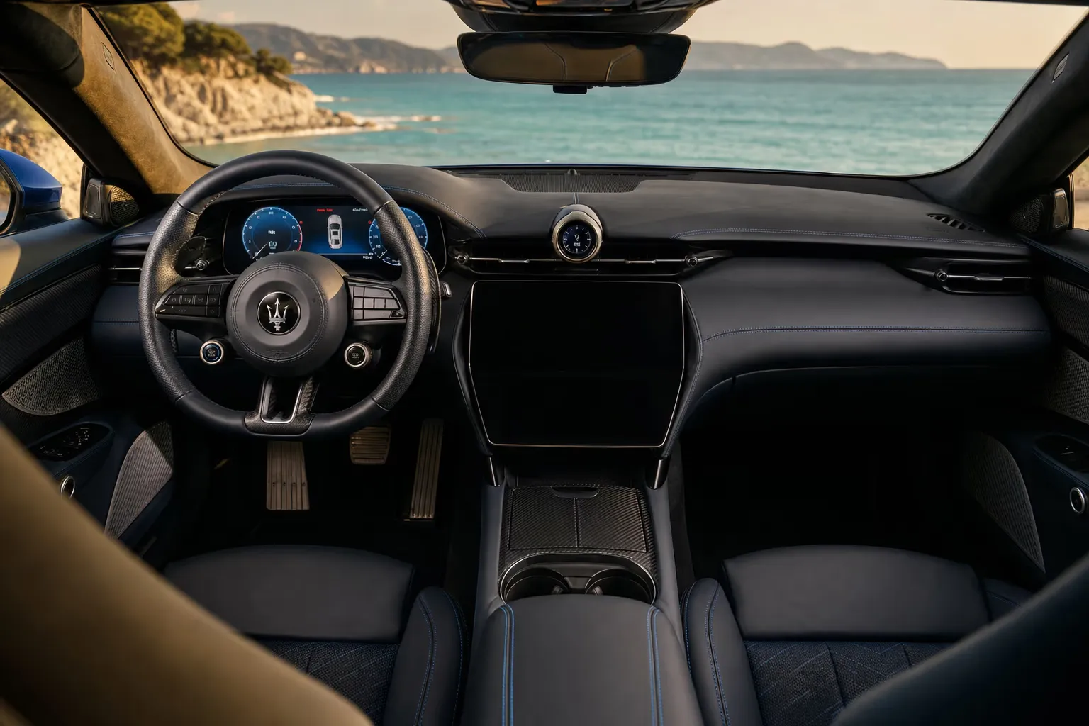 Maserati GranTurismo Trofeo interior – luxury rental in Sardinia