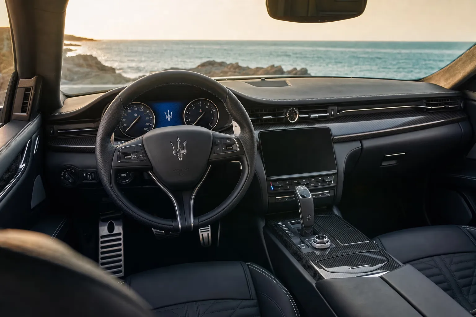 Maserati Quattroporte Trofeo interior – luxury rental in Sardinia