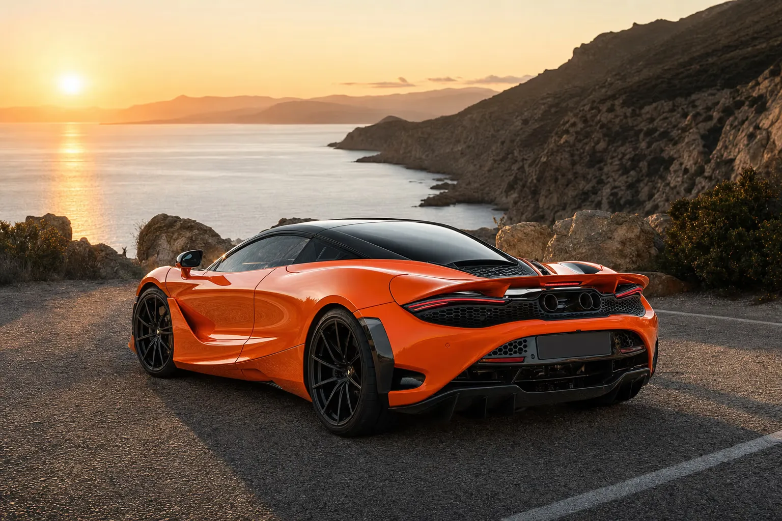 McLaren 750S su strada costiera in Sardegna