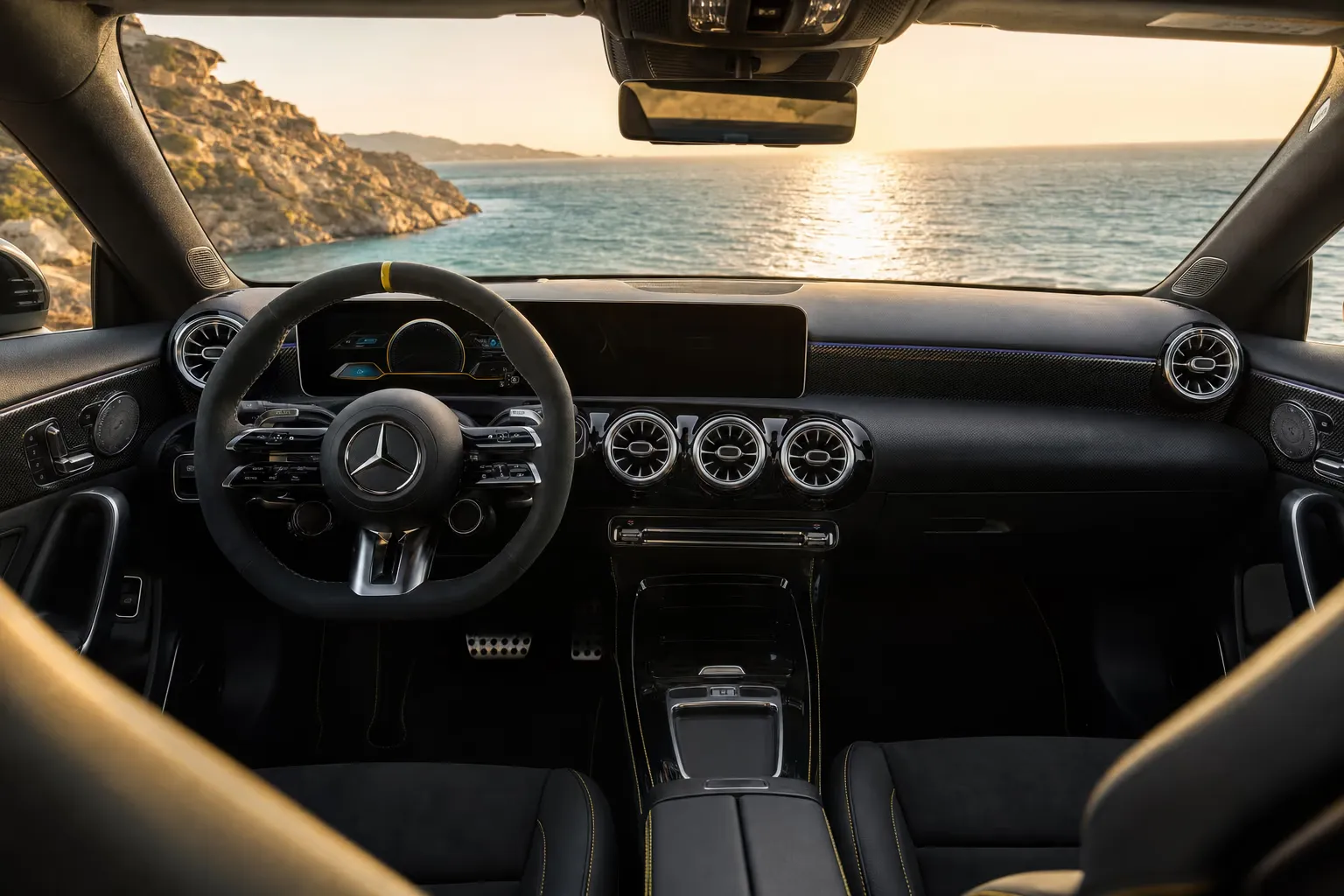 Interni di Mercedes-AMG CLA 45 S – noleggio in Sardegna