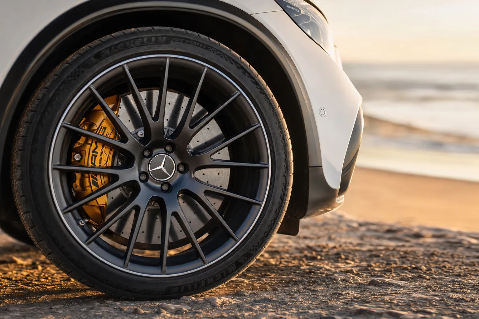 Wheel and brake caliper detail of the Mercedes-AMG GLC 63