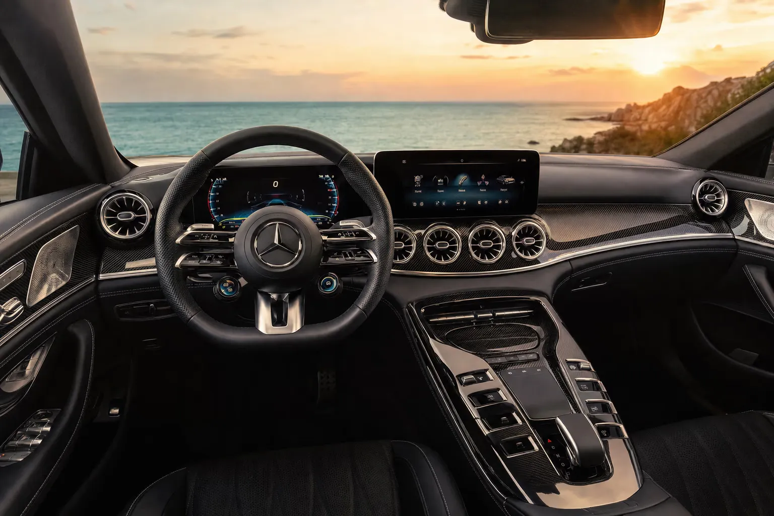 Mercedes-AMG AMG GT 4 Porte interior – luxury rental in Sardinia