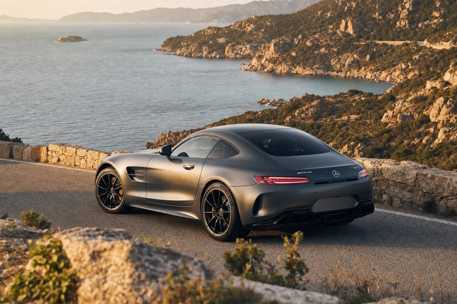 Mercedes-AMG AMG GT su strada costiera in Sardegna