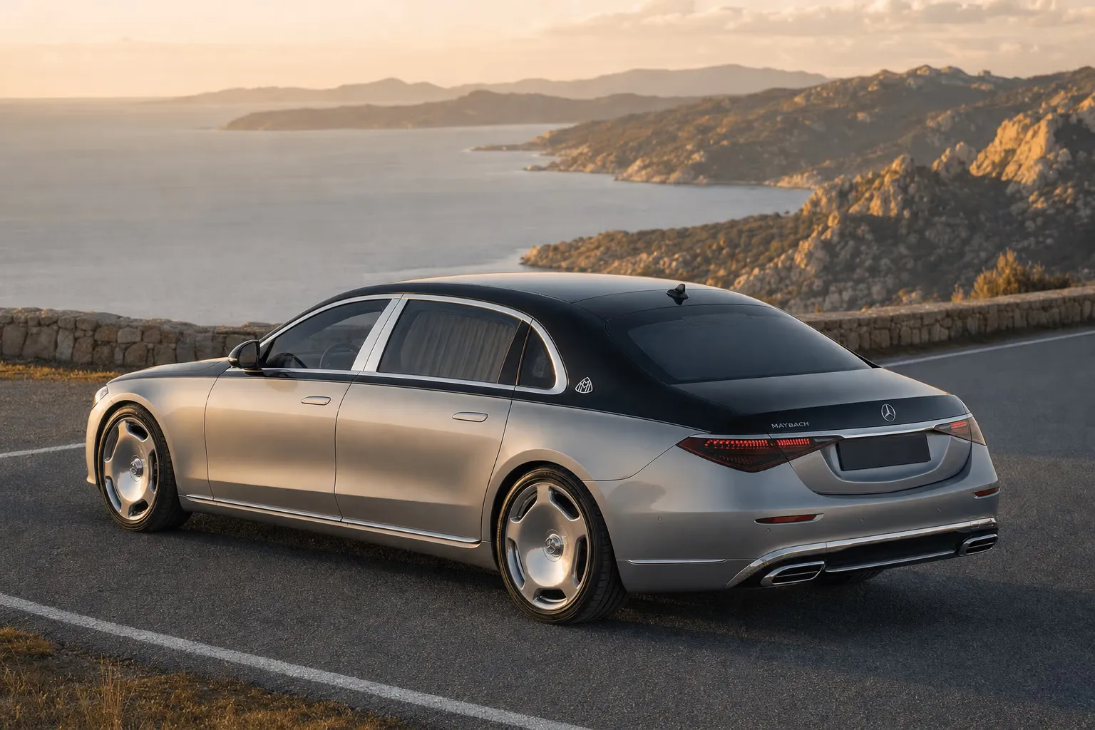 Mercedes-Maybach Maybach S 580 su strada costiera in Sardegna