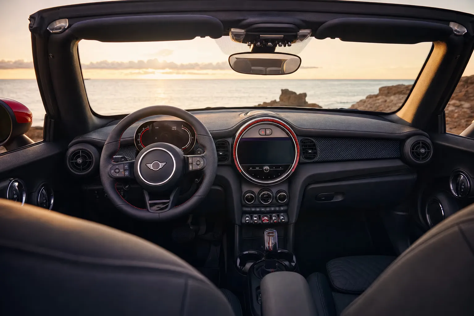 MINI John Cooper Works Cabrio interior – luxury rental in Sardinia