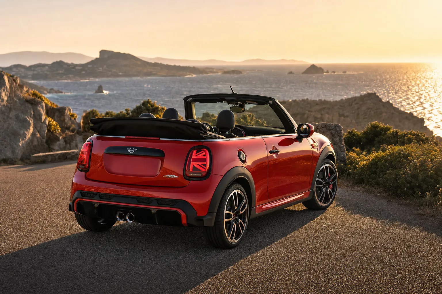 MINI John Cooper Works Cabrio on a Sardinian coastal road