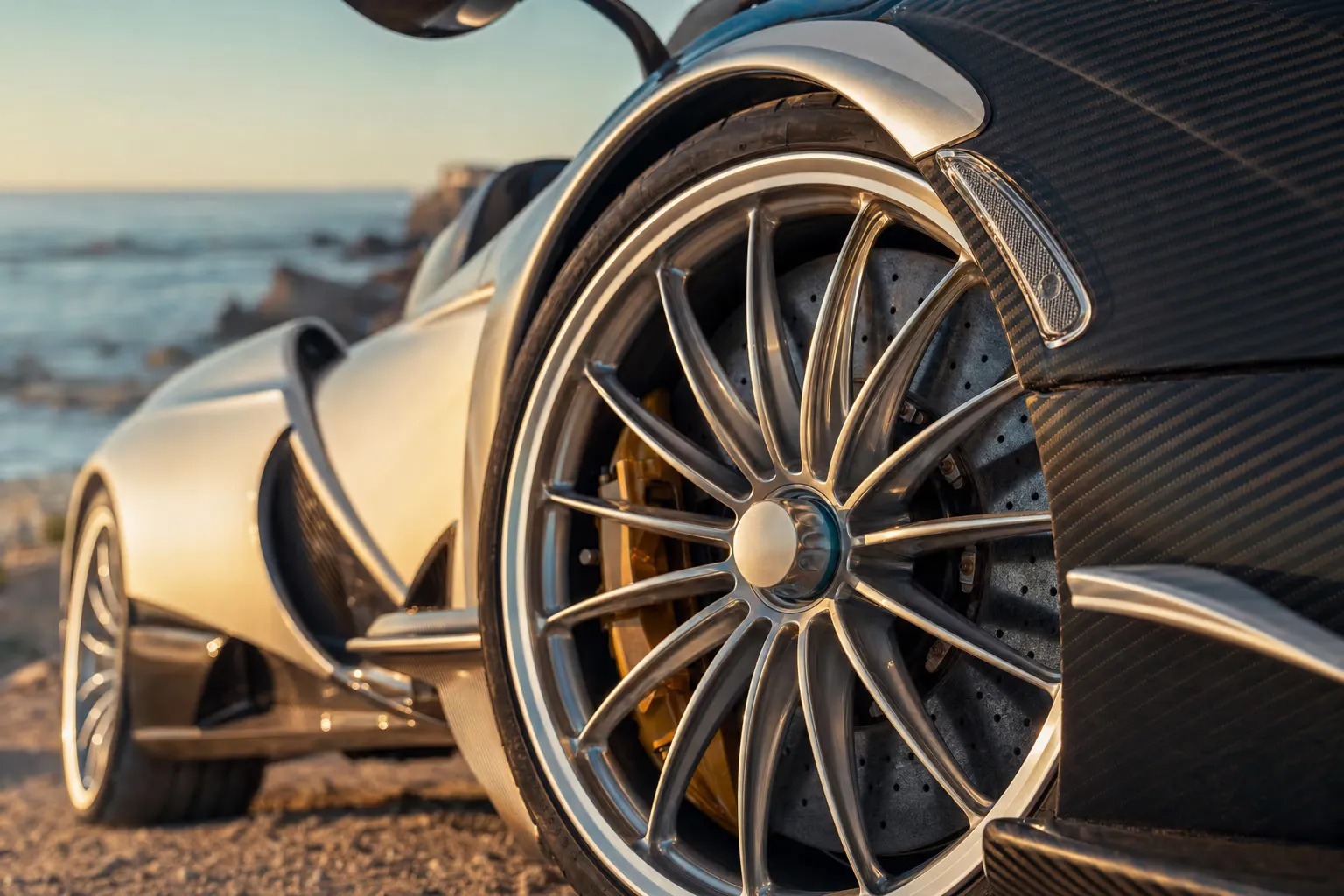 Dettaglio cerchio e pinza freno della Pagani Huayra Roadster