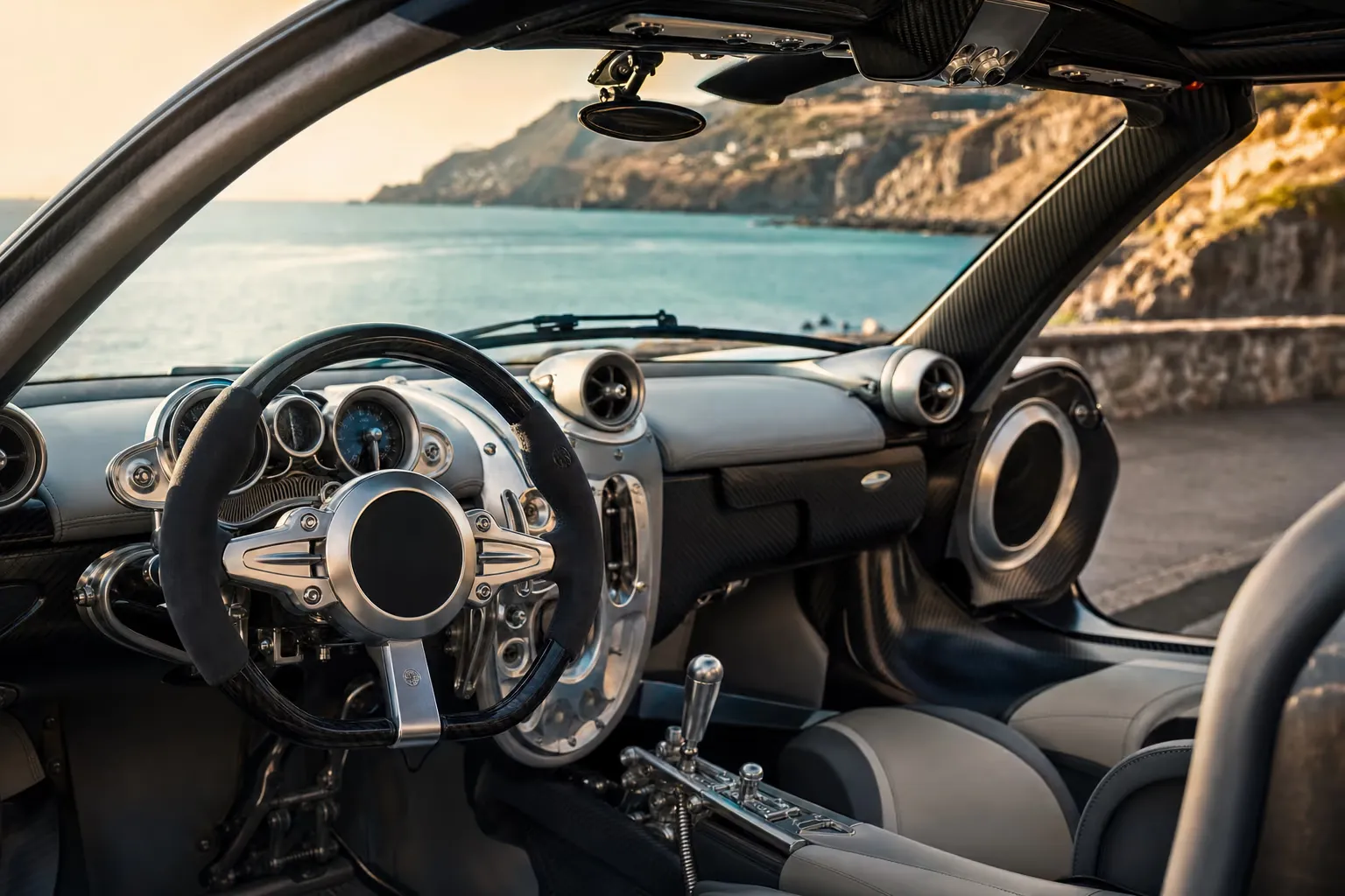Interni di Pagani Huayra Roadster – noleggio in Sardegna