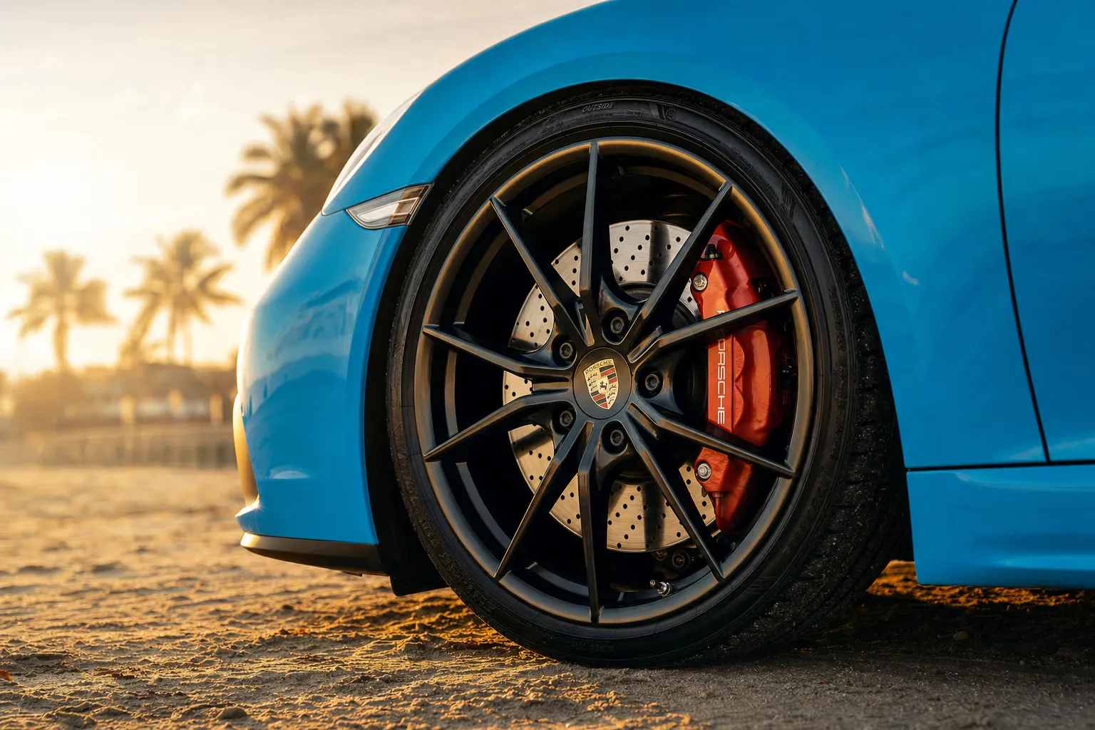 Dettaglio cerchio e pinza freno della Porsche 718 Boxster