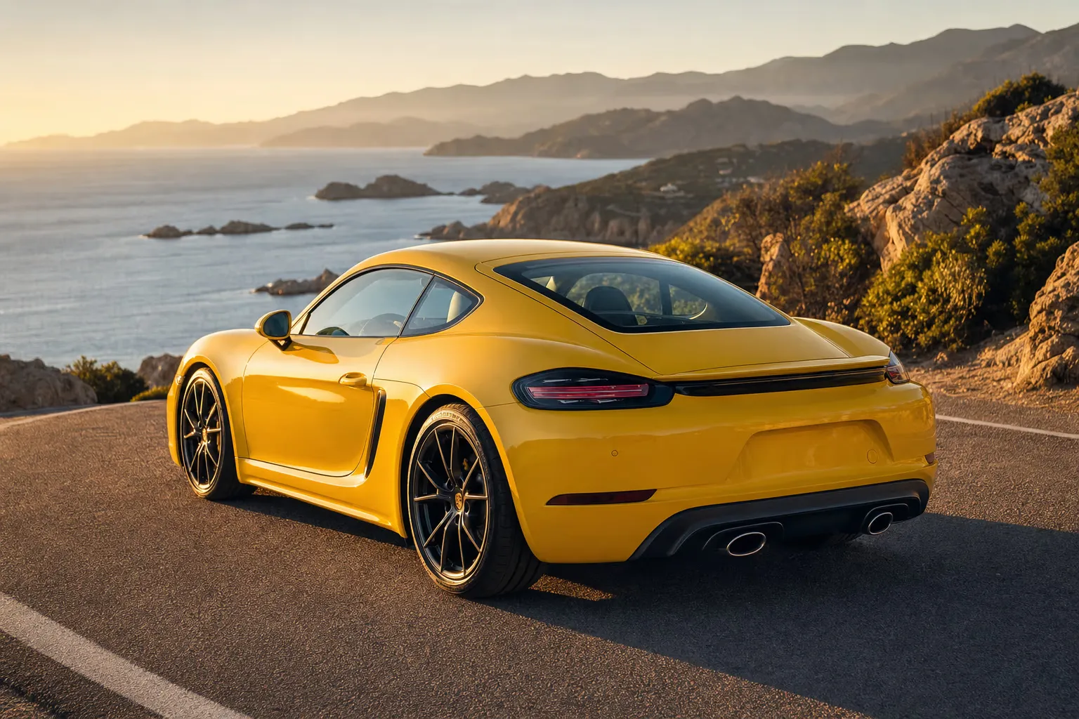 Porsche 718 Cayman su strada costiera in Sardegna
