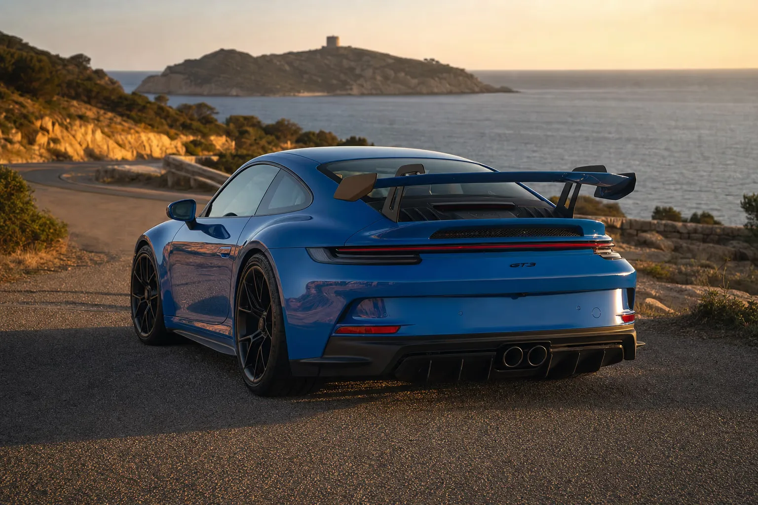 Porsche 911 GT3 su strada costiera in Sardegna