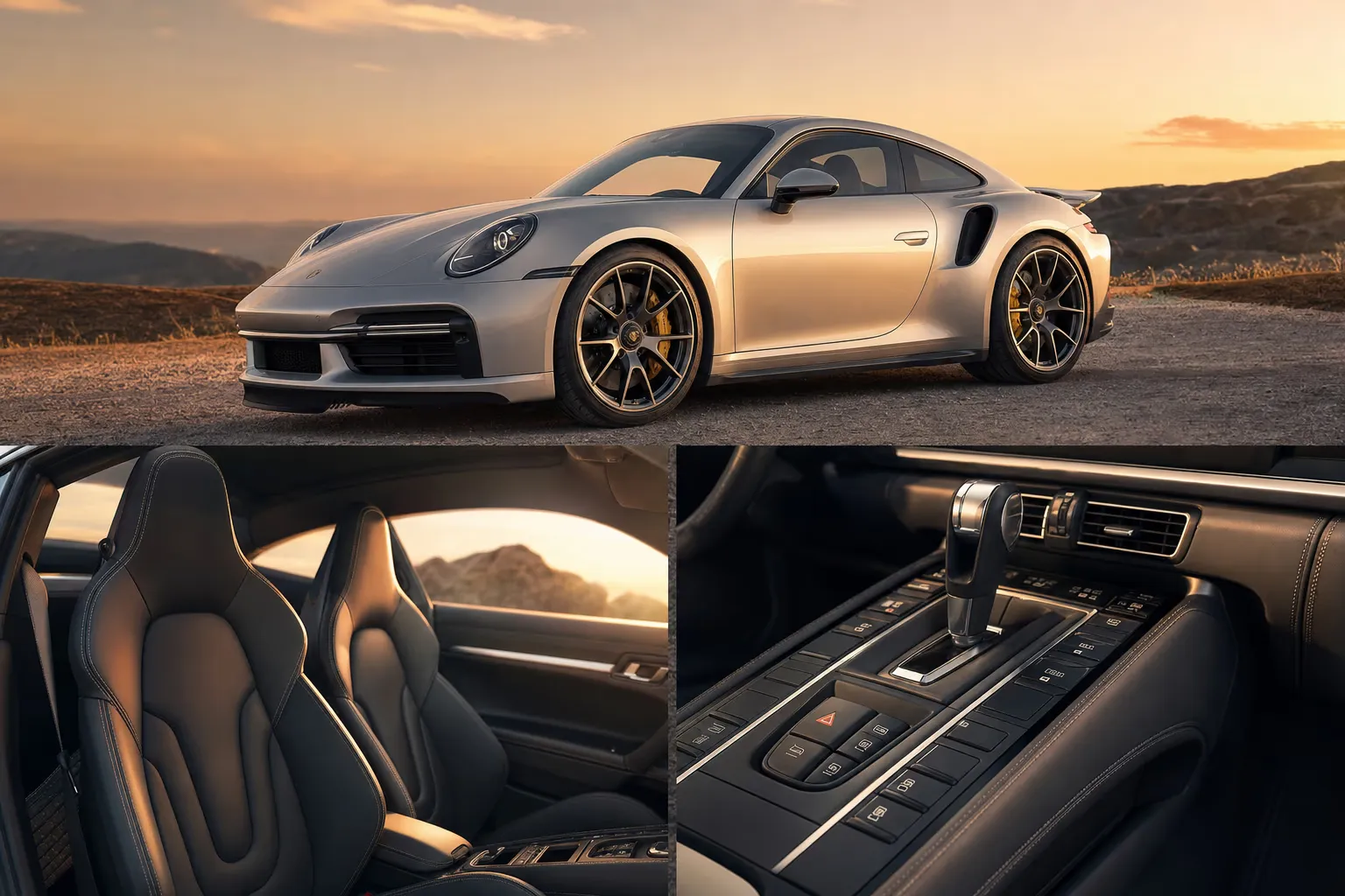 Porsche 911 Turbo interior detail in warm light