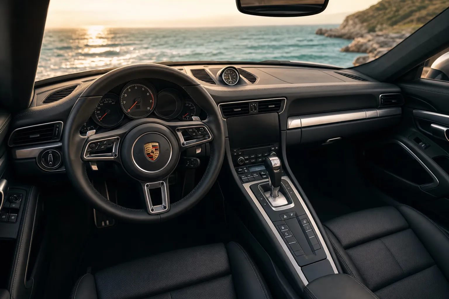Porsche 911 Turbo interior – luxury rental in Sardinia
