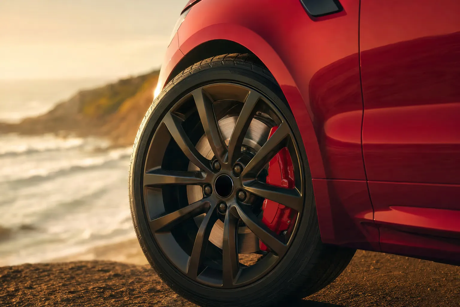 Wheel and brake caliper detail of the Range Rover Range Rover Sport