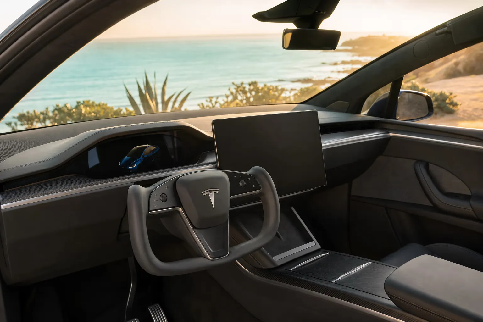 Interni di Tesla Model X Plaid – noleggio in Sardegna